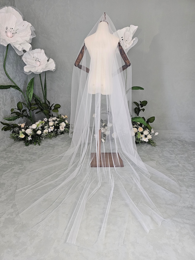 Long blusher veil, super transparent bridal veil, wide veil with long blusher image 10