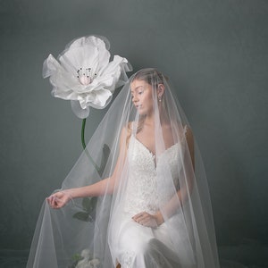 Long blusher veil, super transparent bridal veil, wide veil with long blusher image 2