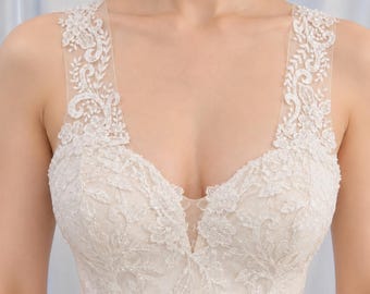 Beaded Flower Lace Bridal Dress Straps: Elegant Wedding Gown Separates