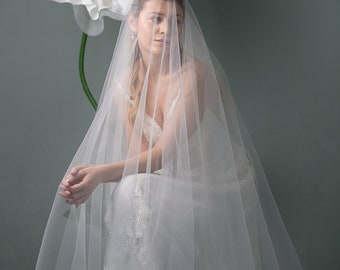 Long blusher veil, super transparent bridal veil, wide veil with long blusher
