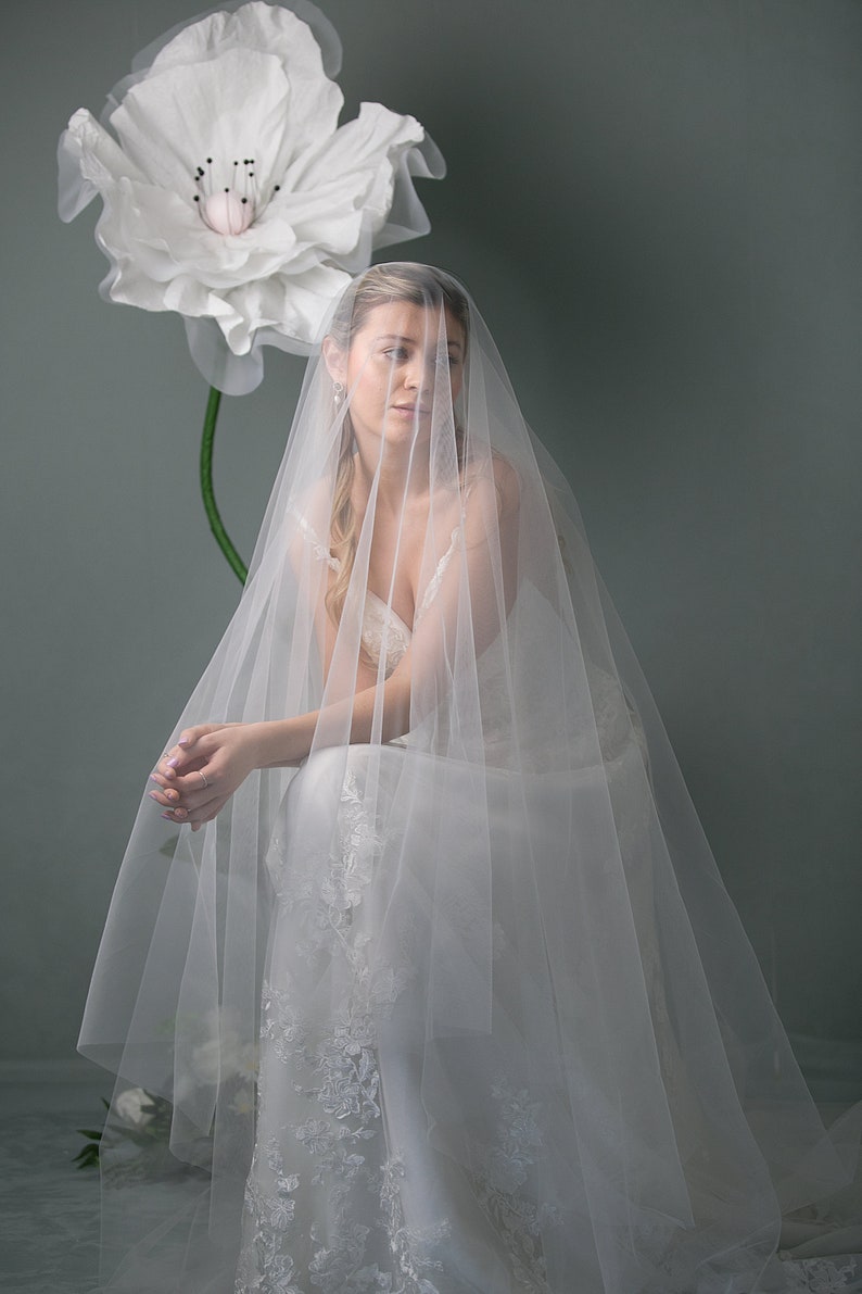 Long blusher veil, super transparent bridal veil, wide veil with long blusher image 1