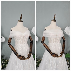 Removable bridal shawl made with super soft stretchy tulle, Detachable tulle wrap, Bridal cape, Off shoulder sleeves