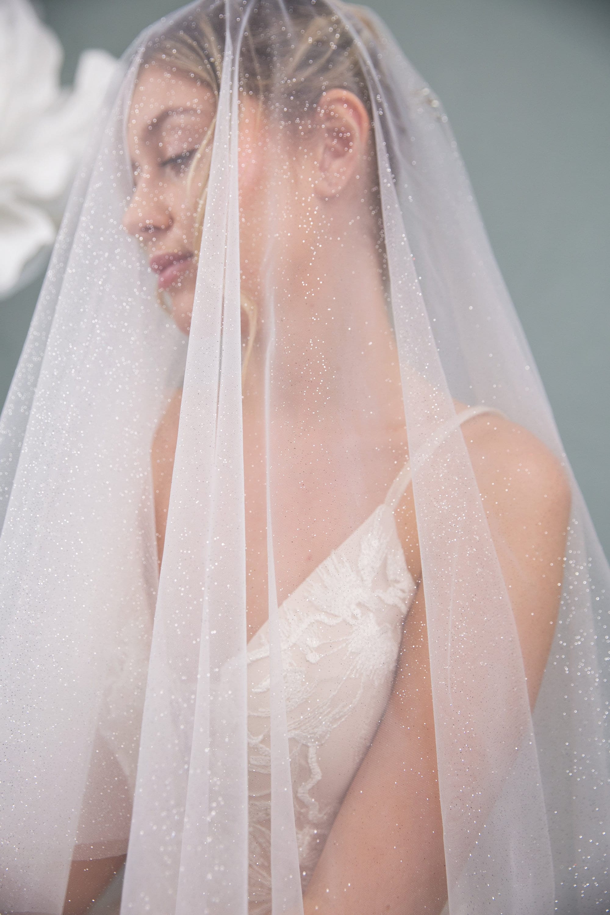 Glitter drop veil, Fine glitter veil, Silver sparkle veil