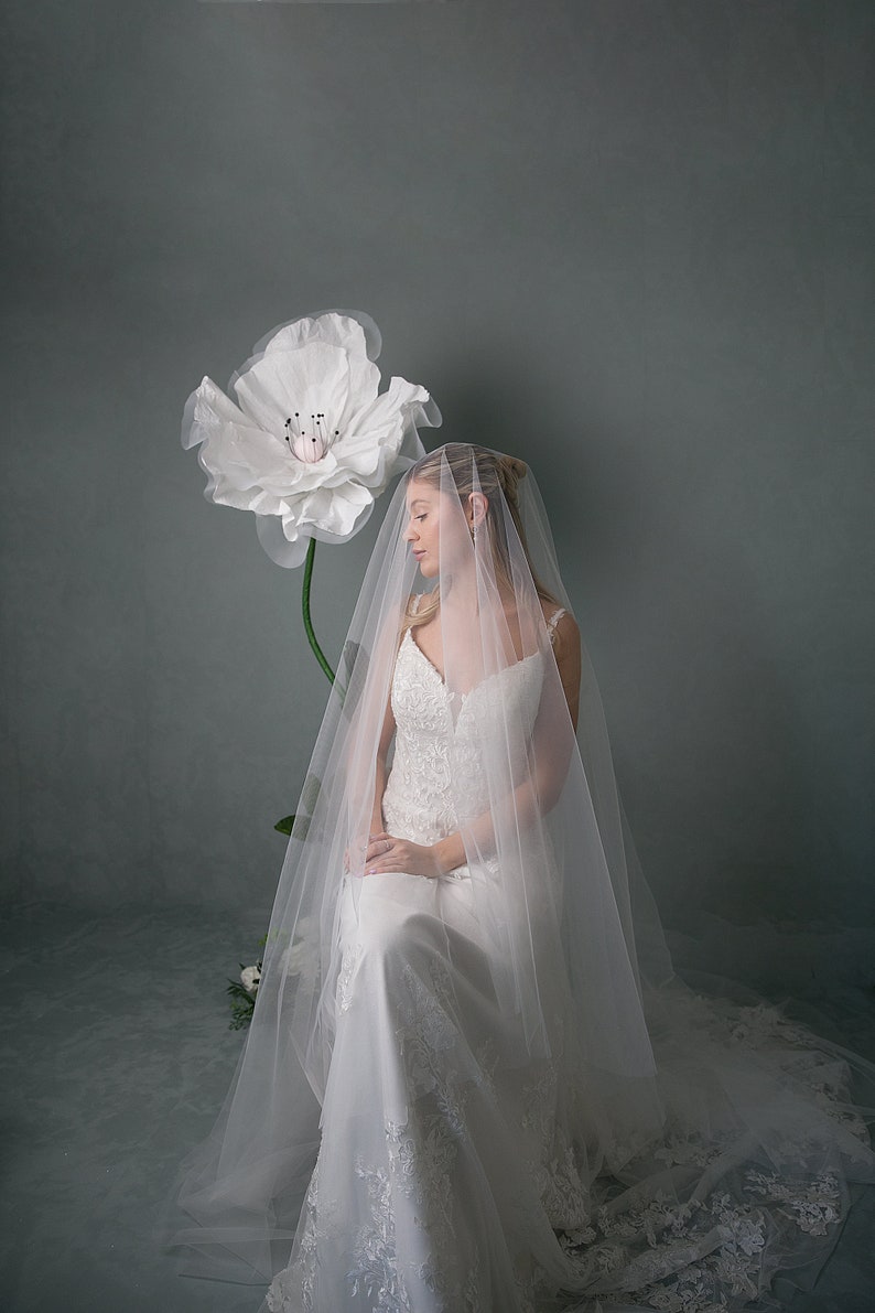 Long blusher veil, super transparent bridal veil, wide veil with long blusher image 5