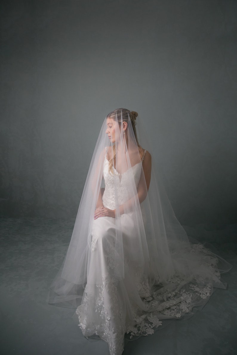 Long blusher veil, super transparent bridal veil, wide veil with long blusher image 4