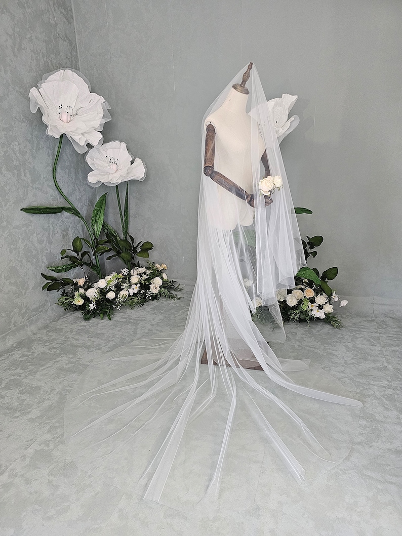 Long blusher veil, super transparent bridal veil, wide veil with long blusher image 7