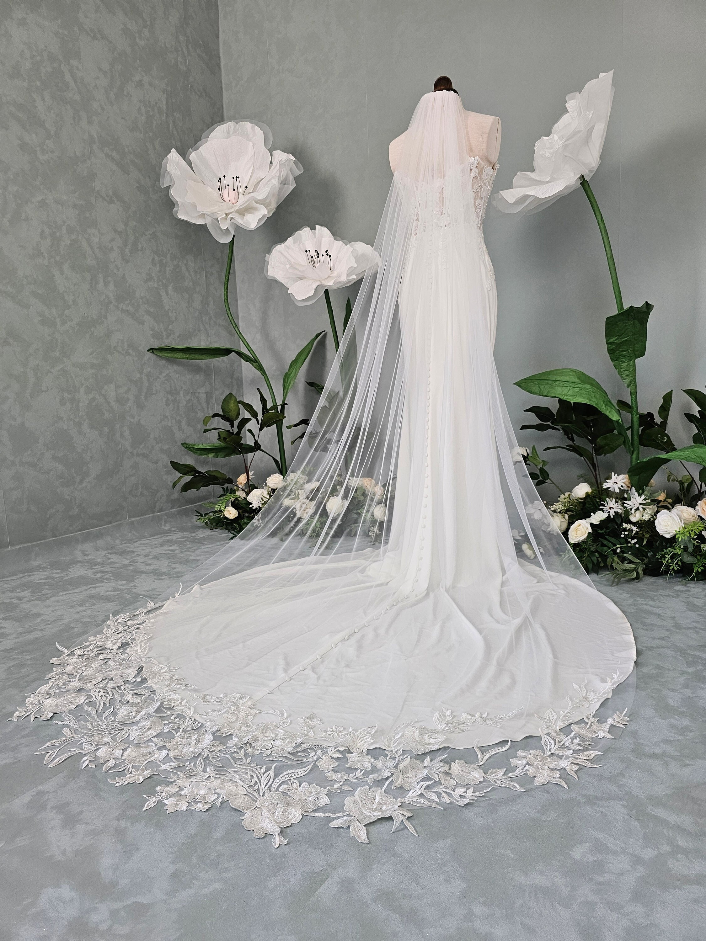 Lace Royal Cathedral Wedding Veil with Heavy Rhinestone Scatter CF250