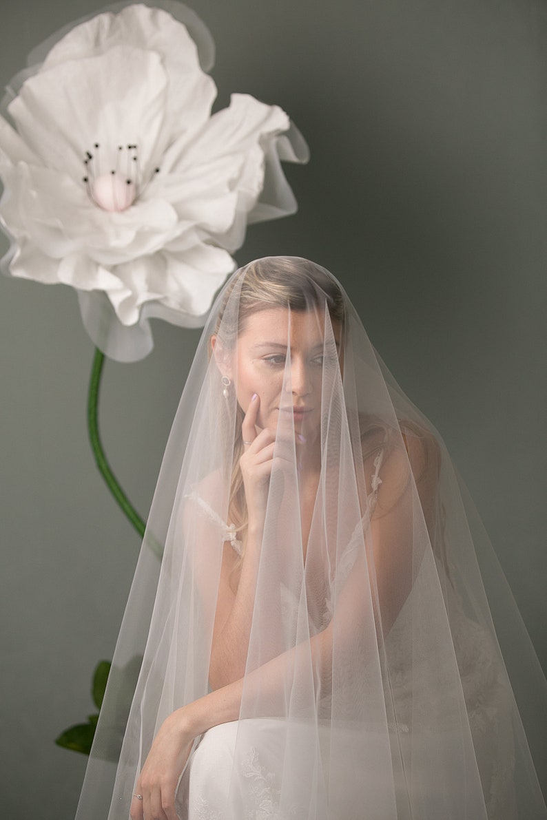 Long blusher veil, super transparent bridal veil, wide veil with long blusher image 6