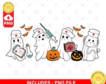Ghost Nurses Halloween PNG: Spooky Season Design (Digital Download)