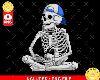 Halloween Skeleton Gamer PNG: Gaming Clipart (Digital Download)