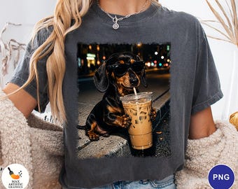 Dachshund Coffee PNG, Dog Meme Humor Png, Wiener Dog Iced Coffee PNG, Cute Doxie Lover Design, Funny Sausage Dog Graphic, Pet Lover PNG File