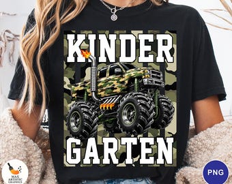 Kindergarten Monster Truck PNG, Camo Monster Truck Back to School PNG, Kindergarten Boy Sublimation, School Truck Digital Download