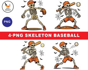 Skeleton Baseball PNG Bundle | Halloween Baseball Skeleton Clipart | Skeleton Halloween Png | Halloween Skeletons | Digital Download