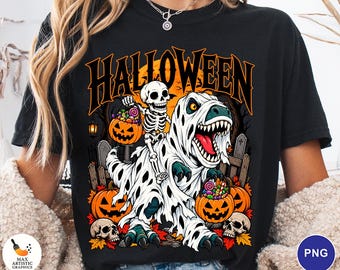 Halloween Ghost T Rex PNG, Ghost Dinosaur PNG, Spooky Halloween Digital Download, T Rex Sublimation PNG, Halloween Craft Design