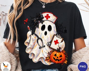 Halloween Nurse Ghost PNG, Spooky Nurse PNG, Halloween Medical PNG, Ghost Nurse Digital Download, Halloween Sublimation Png, Nurse Design