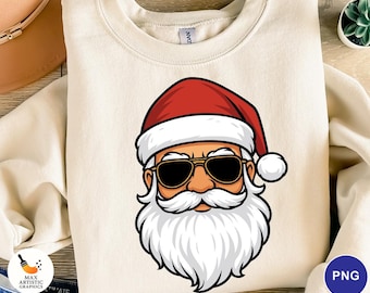 Cool Santa Claus PNG, Santa with Sunglasses PNG, Funny Christmas Santa Face Clipart, Trendy Hipster Santa PNG, Cool Xmas Digital Download