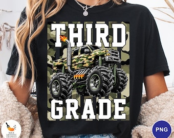 Third Grade Monster Truck PNG, Back to School Boy PNG, 3rd Grade Truck Sublimation Design, Camo Monster Truck Digital Download