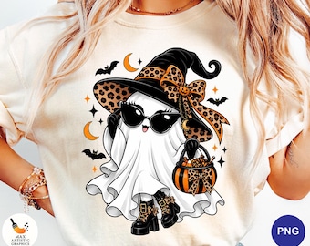 Girly Ghost Halloween PNG, Leopard Ghost PNG, Cute Witch Ghost PNG, Spooky Girl Halloween Digital Download, Halloween Ghost Sublimation