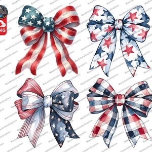 Watercolor Patriotic Bow Clipart Bundle (PNG Digital Download)