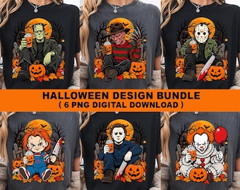 Halloween Coffee PNG Bundle, Horror Coffee PNG, Spooky Halloween Digital Download, Sublimation PNG, Halloween Craft Design