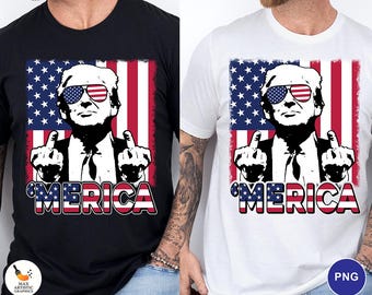 Trump Merica PNG, Funny 4th of July Patriotic Design, USA Flag Sunglasses Graphic, Independence Day Shirt Sublimation File