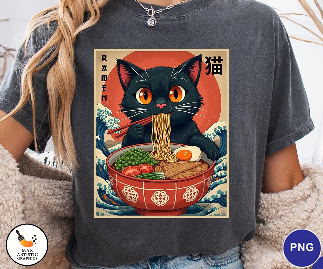 Ramen Cat PNG | Cute Black Cat Eating Noodles Clipart | Japanese Food ...