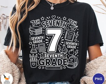 7th Grade PNG, Seventh Grade School Learning PNG, Back to School Png Teacher, First Day of School PNG, Kids School Clipart, Digital Download