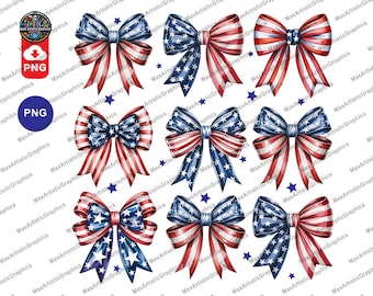 Coquette 4th of July Bow PNG: Patriotic USA Flag Clipart (Digital Download)