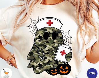Ghost Nurse PNG, Camo Ghost Nurse Halloween PNG, Cute Camouflage Halloween Png, Spooky Nurse Sublimation, Medical Halloween Clipart Download