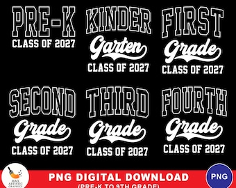 Pre-K to 9th Grade PNG Bundle, Class of 2027 School Grade PNG, Back to School Sublimation Bundle, Graduation 2027, Teacher Graduation 2027