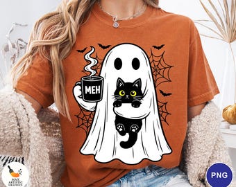 Funny Black Cat Ghost PNG, Halloween Coffee PNG, Spooky Cat Png, Halloween Meme PNG, Cute Ghost Cat Sublimation, Cat Lover Digital Download