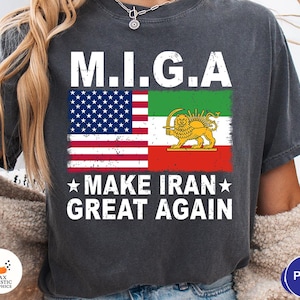 MIGA Make Iran Great Again PNG, Gráfico patriótico mitad estadounidense mitad iraní, Diseño de la bandera persa de EE. UU., Declaración política, Descarga digital