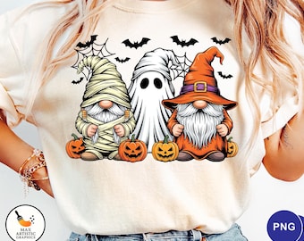 Cute Halloween Gnomes PNG | Mummy Ghost Witch Gnome Sublimation | Fall Halloween Shirt Digital Download | Spooky Season PNG