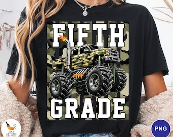 Fifth Grade Monster Truck PNG, Back to School Boy PNG, 5th Grade Truck Sublimation Design, Camo Monster Truck Digital Download