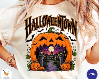 Halloween Town Pumpkin PNG, Haunted House Jack O Lantern Sublimation, Spooky Halloween Pumpkin Digital Download PNG