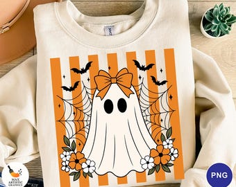 Cute Halloween Ghost PNG, Floral Ghost Clipart, Spooky Halloween Sublimation Design, Fall Shirt PNG, Boo Ghost Digital Download