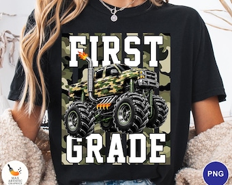 First Grade Monster Truck PNG, Back to School Boy PNG, 1st Grade Truck Sublimation Design, Camo Monster Truck Digital Download