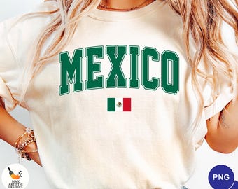Mexico Varsity PNG, Mexico Flag Shirt Design, Mexican Pride Preppy College Style Graphic, Mexico Travel Souvenir PNG, Digital Download