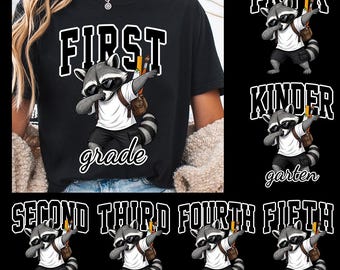 Pre-K to 6th Grade PNG Bundle, Raccoon School PNG, First Day of School Shirt Design, Class of 2027, Teacher Student Sublimation, Grade PNG