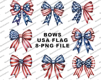USA Flag Bows Bundle: 4th of July Patriotic PNG (Digital Download)