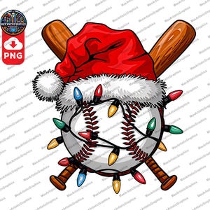 Baseball Santa Hat with Christmas Lights PNG (Digital Download)