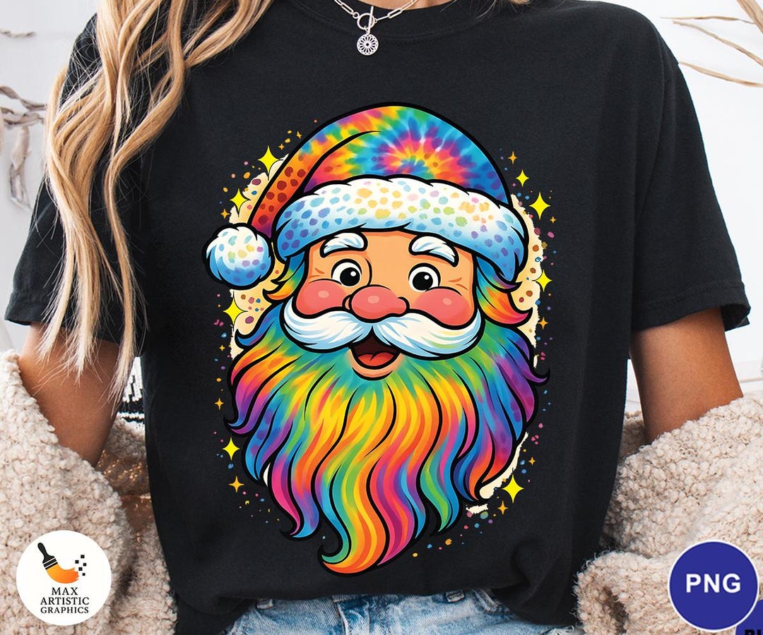 True Santa Color Rainbow Santa PNG, Colorful Christmas Santa Face Clipart, Tie Dye Santa ...