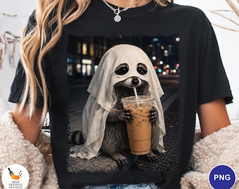 Ghost Raccoon PNG, Cute Halloween Raccoon PNG, Iced Coffee Ghost PNG, Spooky Cute Animal Sublimation, Funny Halloween Png, Raccoon Meme Png