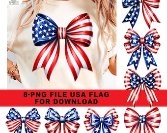 Coquette Bow 4th of July Png, Patriotic Bows PNG, Bows USA Flag Clipart, Red White Blue Ribbons Png, Independence Day, Digital Download