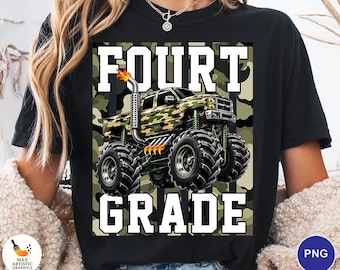 Fourth Grade Monster Truck PNG, Back to School Boy PNG, 4th Grade Truck Sublimation Design, Camo Monster Truck Digital Download