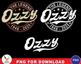 La leyenda de Ozzy PNG, homenaje conmemorativo, descarga digital, círculo vintage 1948-2025, diseño de sublimación imprimible, descarga digital