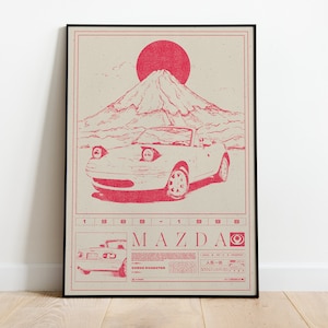 Poster Mazda MX5 Miata / Arte digitale / Design digitale / Stampabile / Retro / Auto leggendarie / Decorazione murale / Decorazione per stanza/ufficio / Contenuto per fan