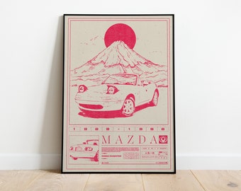 Mazda MX5 Miata Poster l Digitale Kunst l Digitales Design l Druckbar l Retro l Retro l Legendäre Autos l Wanddekoration l Raum/Bürodekor l Faninhalt