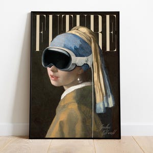 Póster de arte del futuro de La joven con el pendiente de perla / Estilo vintage imprimible (descarga digital) / 100 % hecho a mano