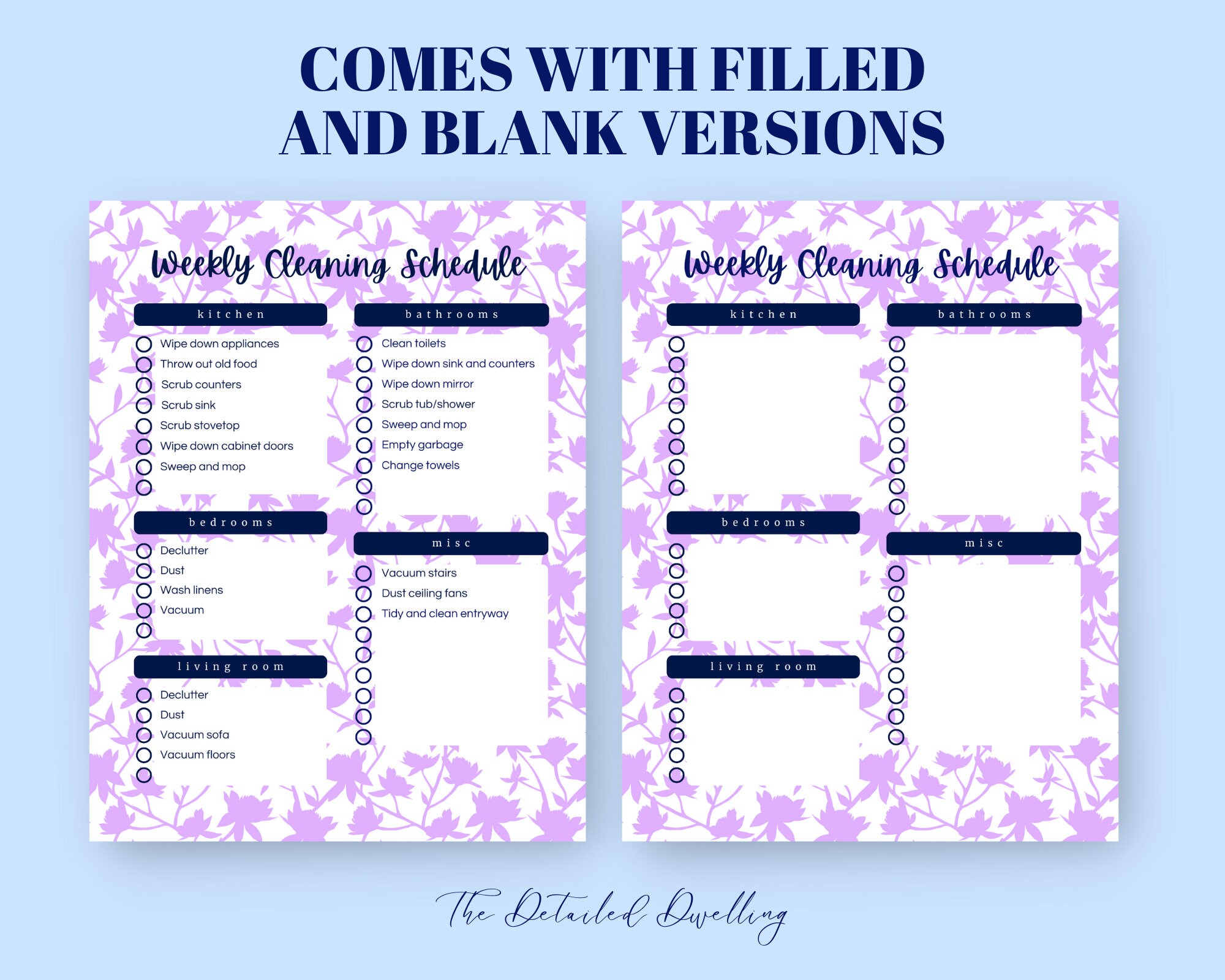 Floral Weekly Schedule Printable and Digital File - Etsy